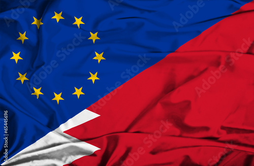 Waving flag of Bahrain and EU photo