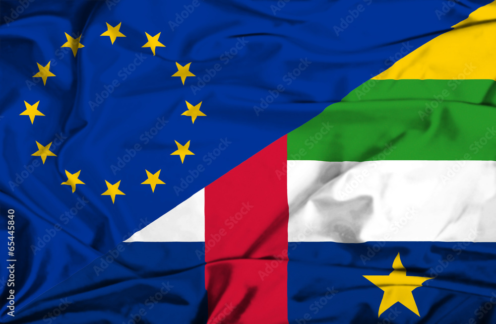 Waving flag of Central African Republic and EU