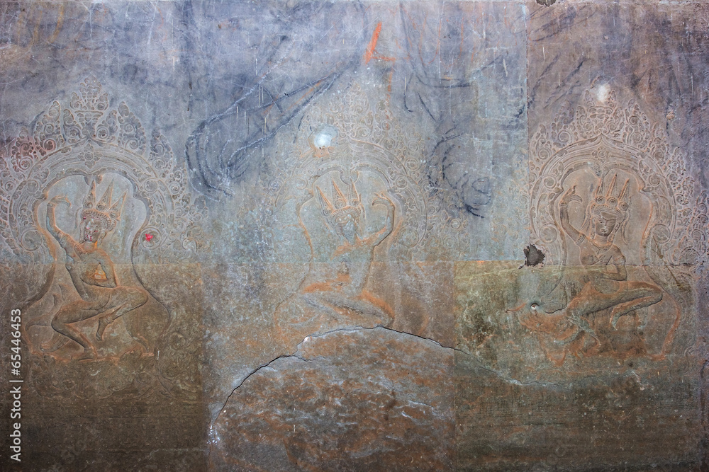 Apsara Dancers Stone Carving,all around on the wall at Angkor wa