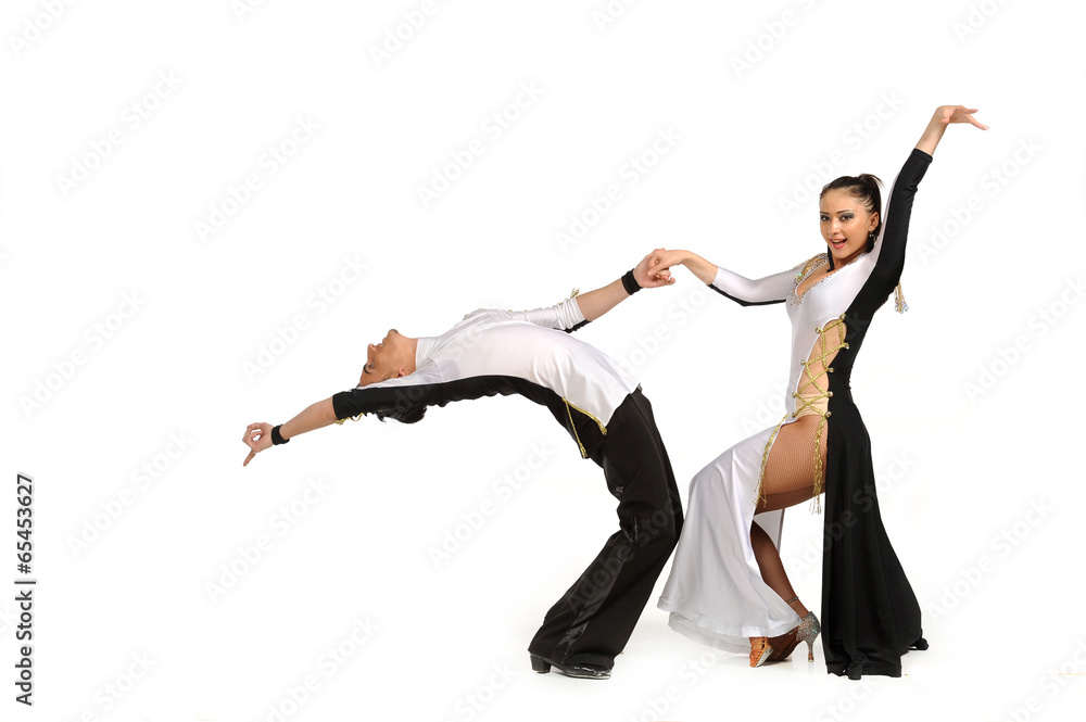 Obraz premium Latino dancers in ballroom isolated on white..