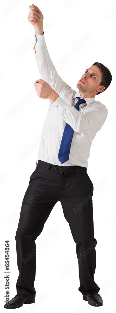 Handsome businessman pulling with hand Handsome businessman pulling with hand