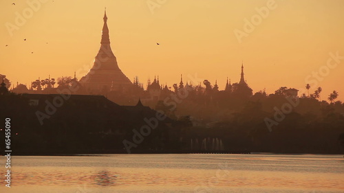Shwedagon temle at sunset. Yangon, Myanmar. photo