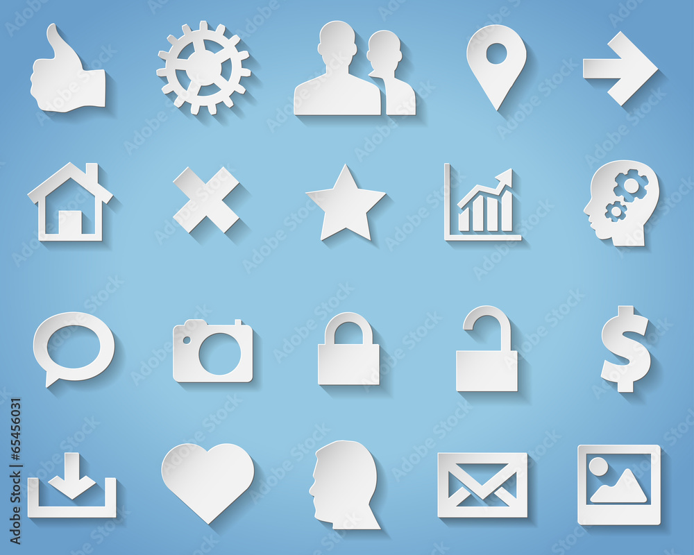 Paper symbols and icons with transparent shadow Paper symbols and icons with transparent shadow