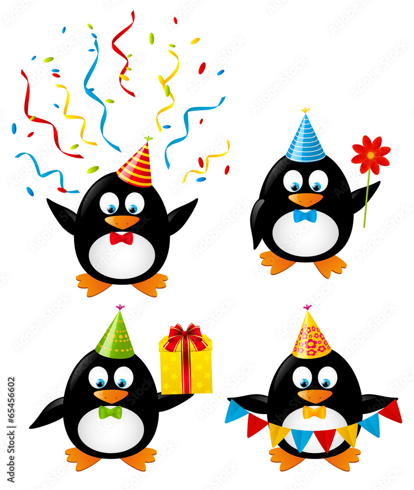 Set of funny Birthday penguins Set of funny Birthday penguins