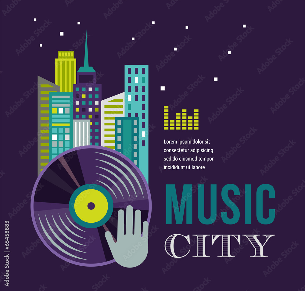 Music and night life of city landscape background