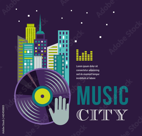 Music and night life of city landscape background