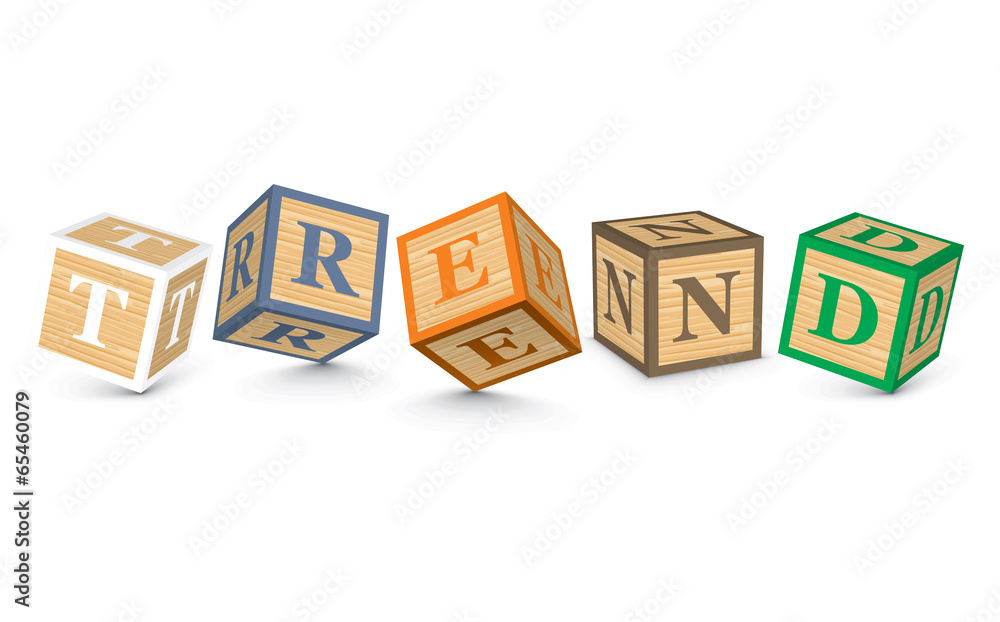 Word TREND written with alphabet blocks