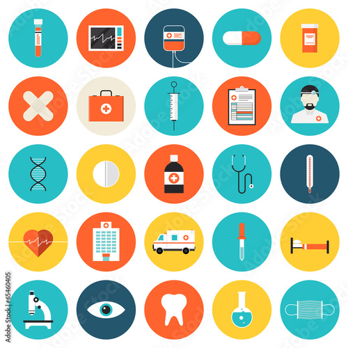 Medical and healthcare flat icons set