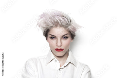 Serious girl wearing a white shirt