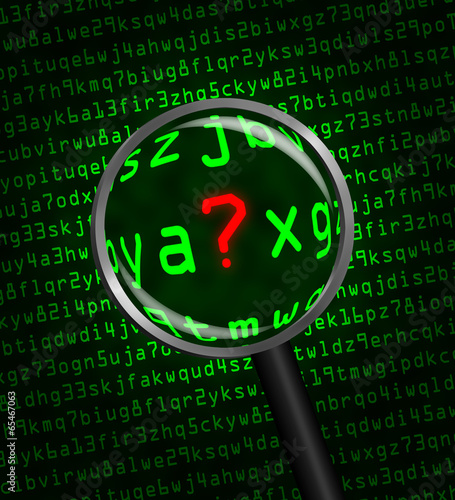 Question Mark revealed in computer code through a magnifying gla