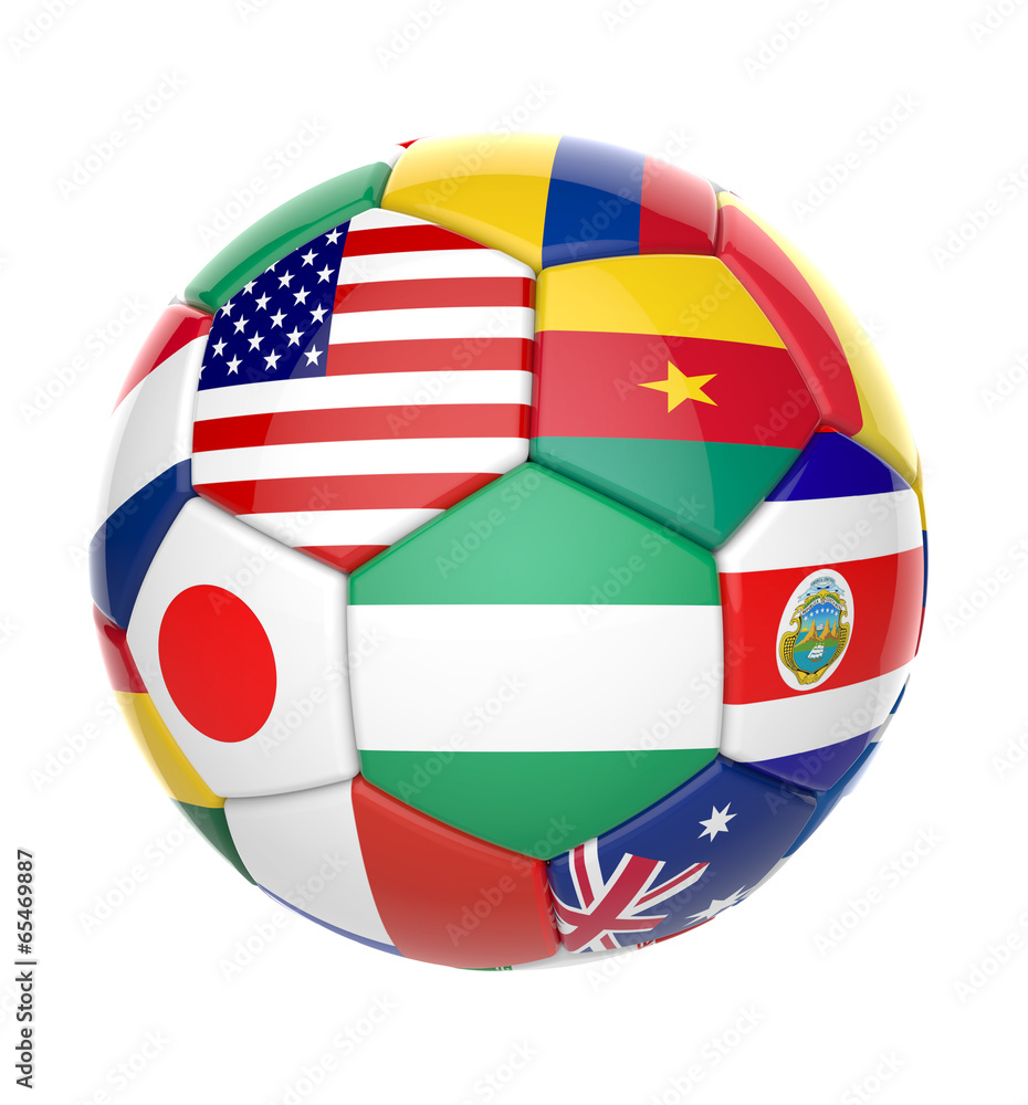 3D football soccer ball with nations teams flags 3D football soccer ball with nations teams flags