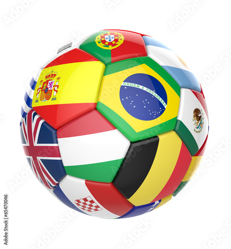 3D football soccer ball with nations teams flags