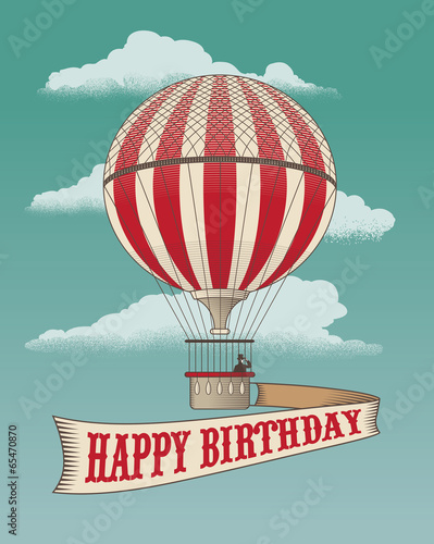 Happy Birthday greeting card - vintage air balloon vector design