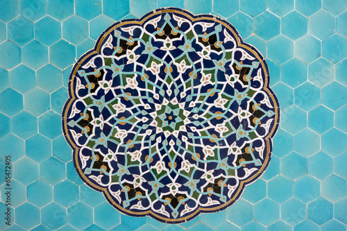 islamic mosaic pattern with blue tiles photo