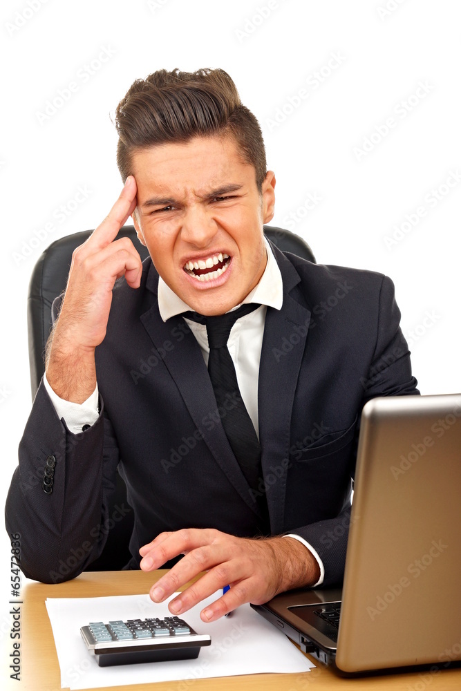 Crazy young man in suit at shirt and tie at work Crazy young man in suit at shirt and tie at work