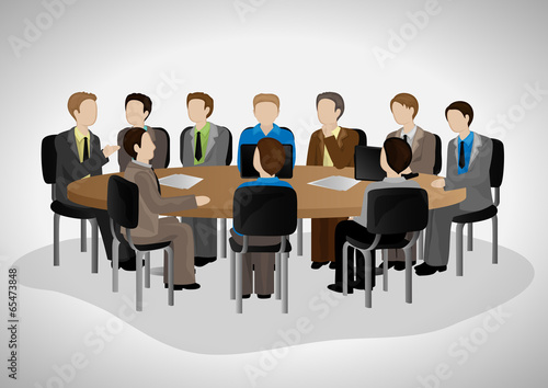 Business People Having Meeting - Isolated On Gray Background