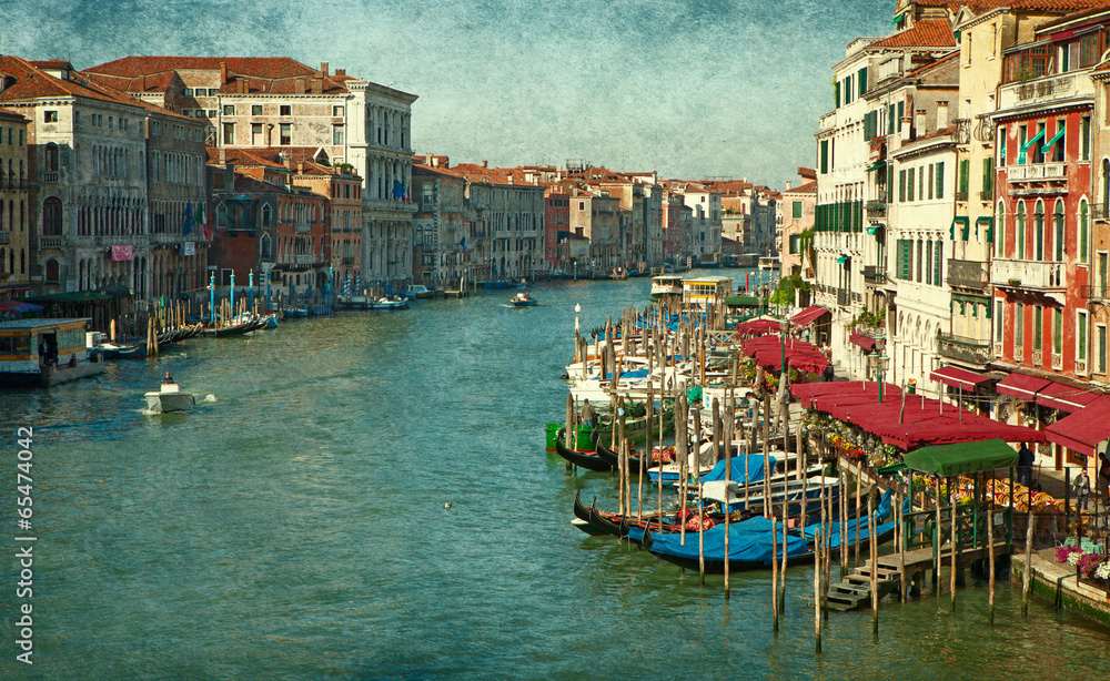The Grand Canal in Venice, Italy.  Added paper texture