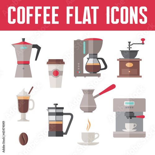 Coffee Vector Icons In Flat Design Style