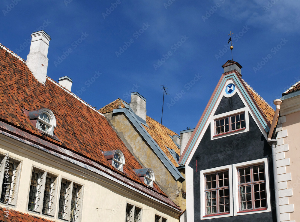 Old town Tallinn houses with red roofs in Estonia, Europe
