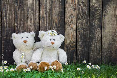 Liebespaar: zwei Teddybären mit Hintergrund zur Hochzeit © Jeanette Dietl
