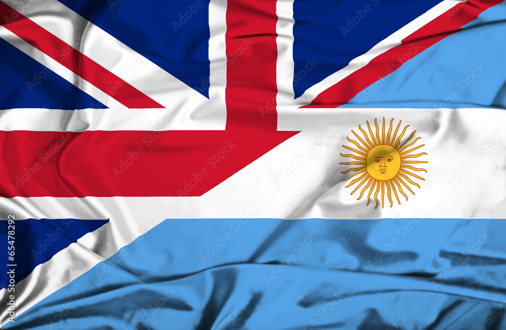 Waving flag of Argentina and UK