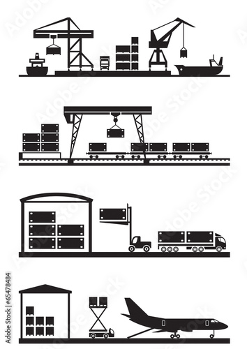 Cargo terminals icon set - vector illustration