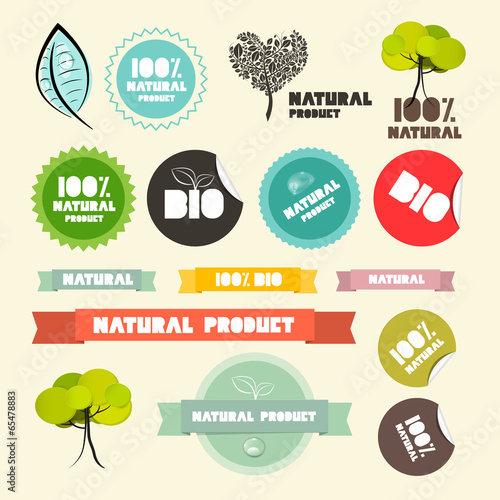 Vector Natural Product Flat Design Retro Labels