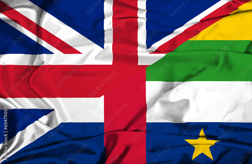 Waving flag of Central African Republic and UK Waving flag of Central African Republic and UK