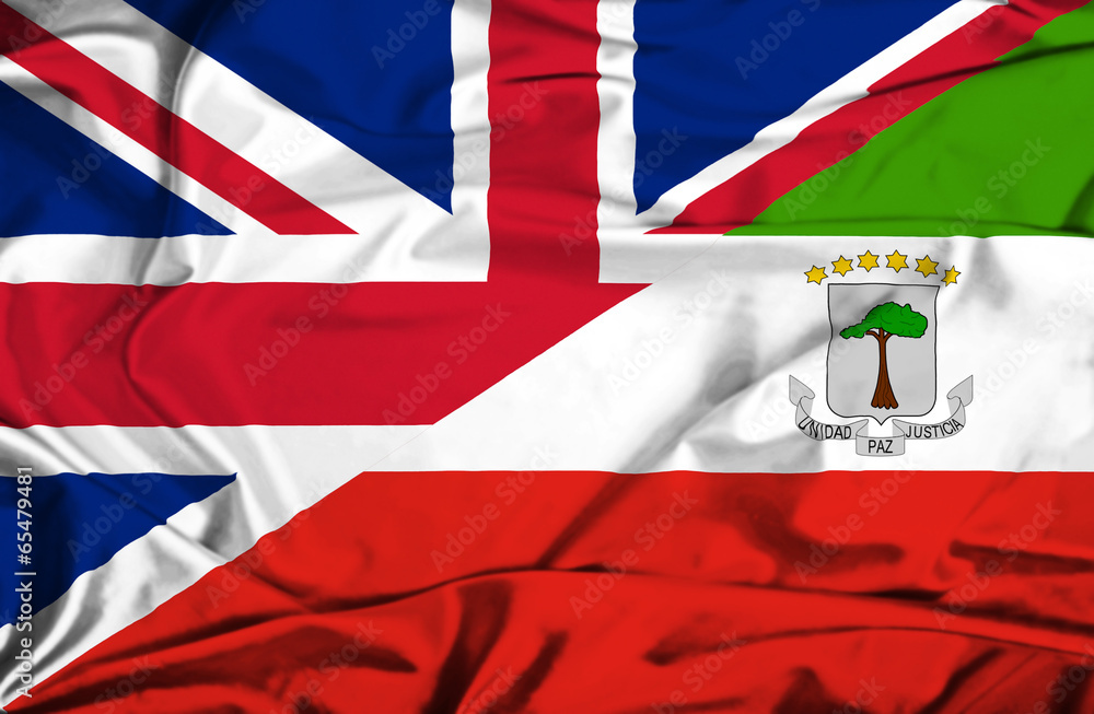 Waving flag of Equatorial Giuinea and UK Waving flag of Equatorial Giuinea and UK