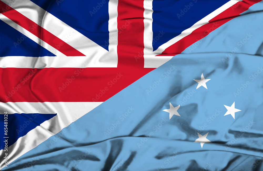Waving flag of Micronesia and UK Waving flag of Micronesia and UK