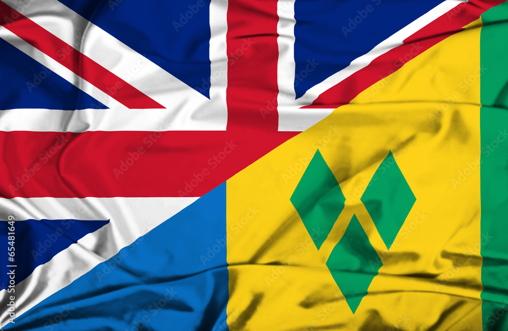 Waving flag of Saint Vincent and Grenadines and UK Waving flag of Saint Vincent and Grenadines and UK