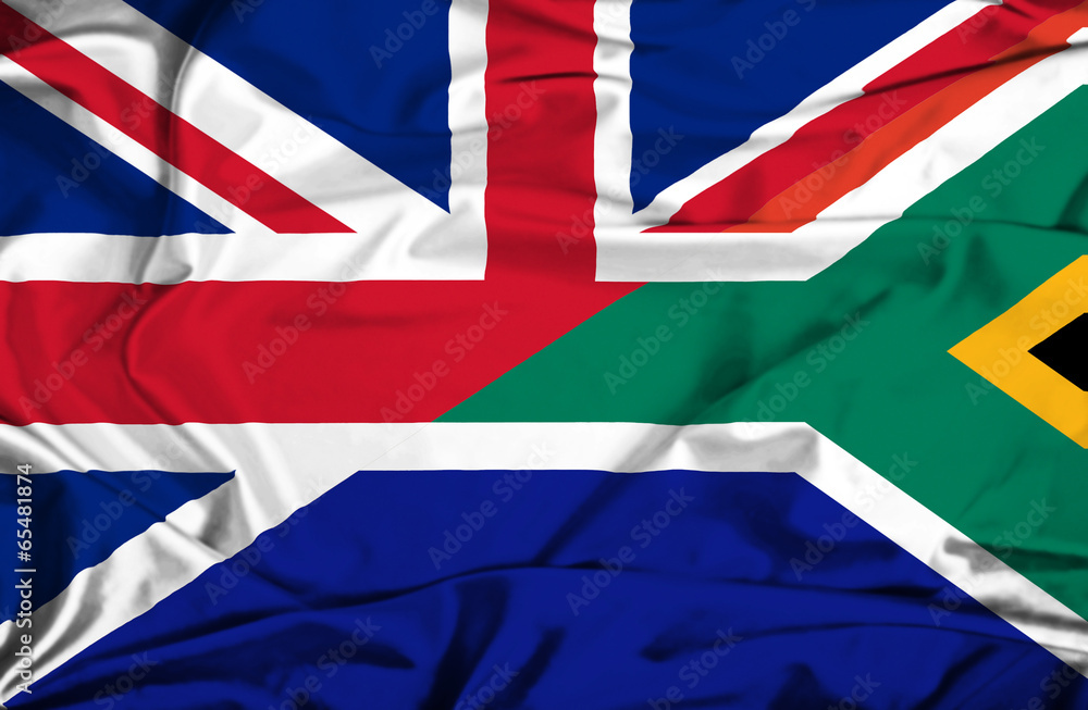 Waving flag of South Africa and UK Waving flag of South Africa and UK