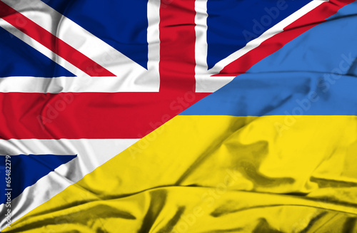 Waving flag of Ukraine and UK