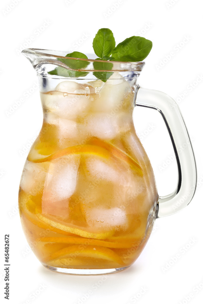 iced drink with orange and mint isolated on white background iced drink with orange and mint isolated on white background