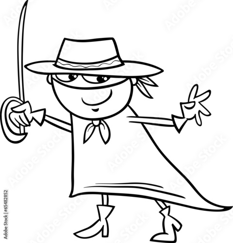 boy in zorro costume coloring page