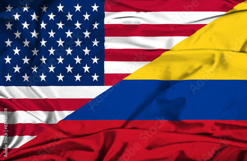 Waving flag of Columbia and USA