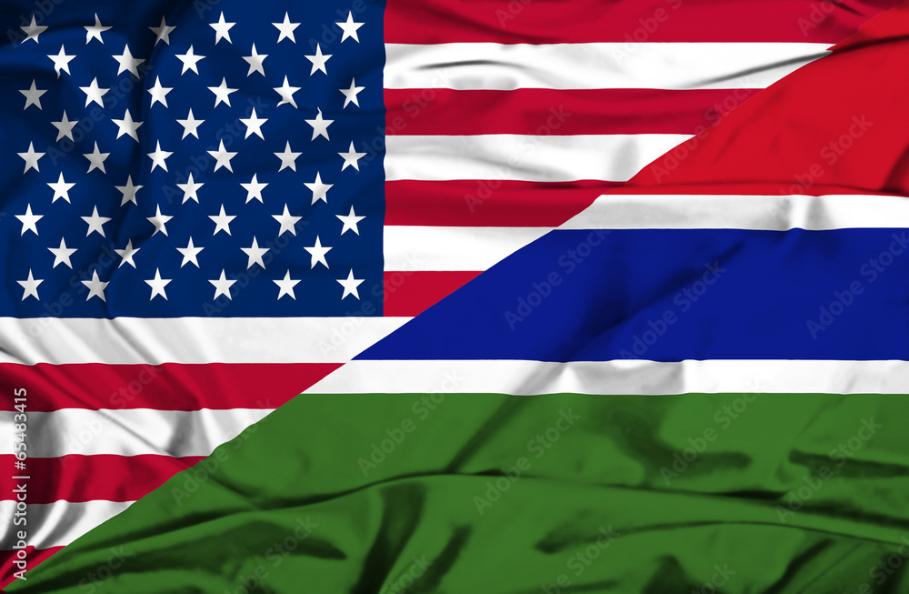 Waving flag of Gambia and USA Waving flag of Gambia and USA
