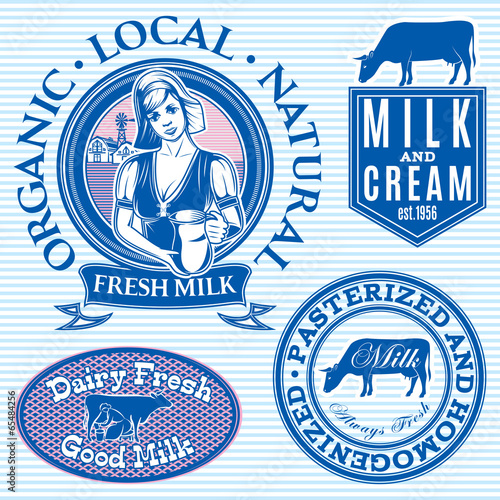 set of icons on the theme of cow's milk
