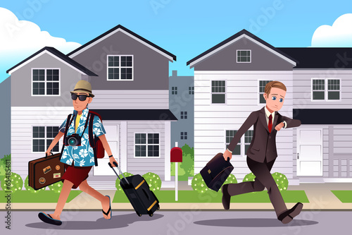 People going to work and vacation concept