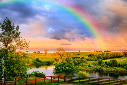 Rainbow over countryside