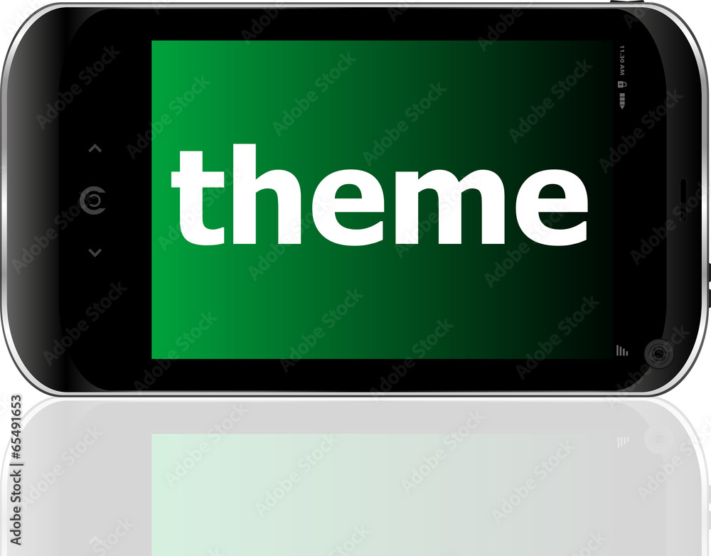 theme word on smart mobile phone, business concept theme word on smart mobile phone, business concept