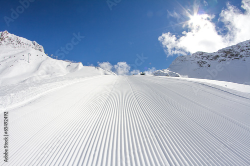 perfectly groomed ski piste