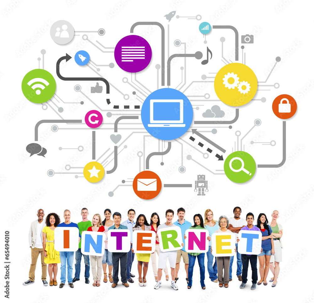 Group Of Multi-Ethnic People Holding Letters Internet And Relate Group Of Multi-Ethnic People Holding Letters Internet And Relate