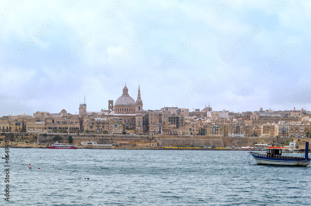 View of Valletta with the St. Pauls Cathedral, Malta.