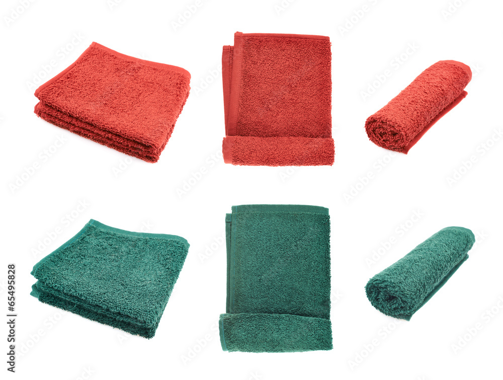 Red and green terry towels isolated Red and green terry towels isolated