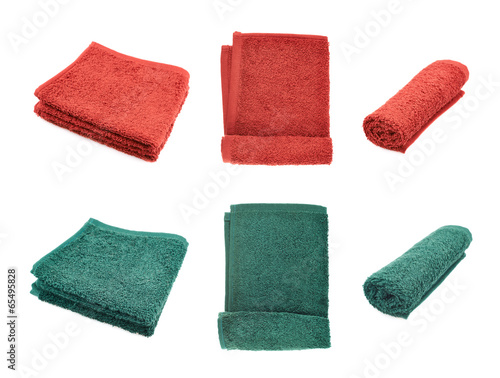 Red and green terry towels isolated photo