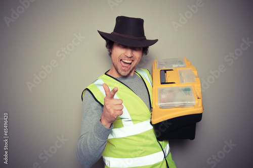 Tableau sur toile Cowboy builder with tool box