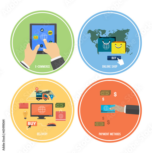 Icons for e-commerce, delivery, online shopoing.