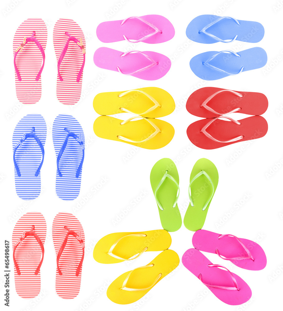 Colorful flip-flops collage isolated on white Colorful flip-flops collage isolated on white
