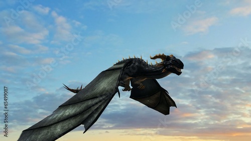 Mystical Dragon in flight Close-Up tracking shot